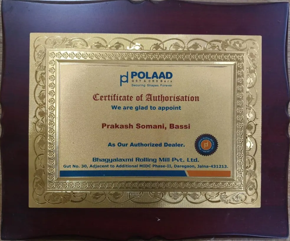 Polaad certificate of authorisation appointing Prakash Somani, Bassi as authorised dealer